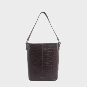 'AMELIA' Burgundy Real Croc Leather Large Capacity Bucket Bag