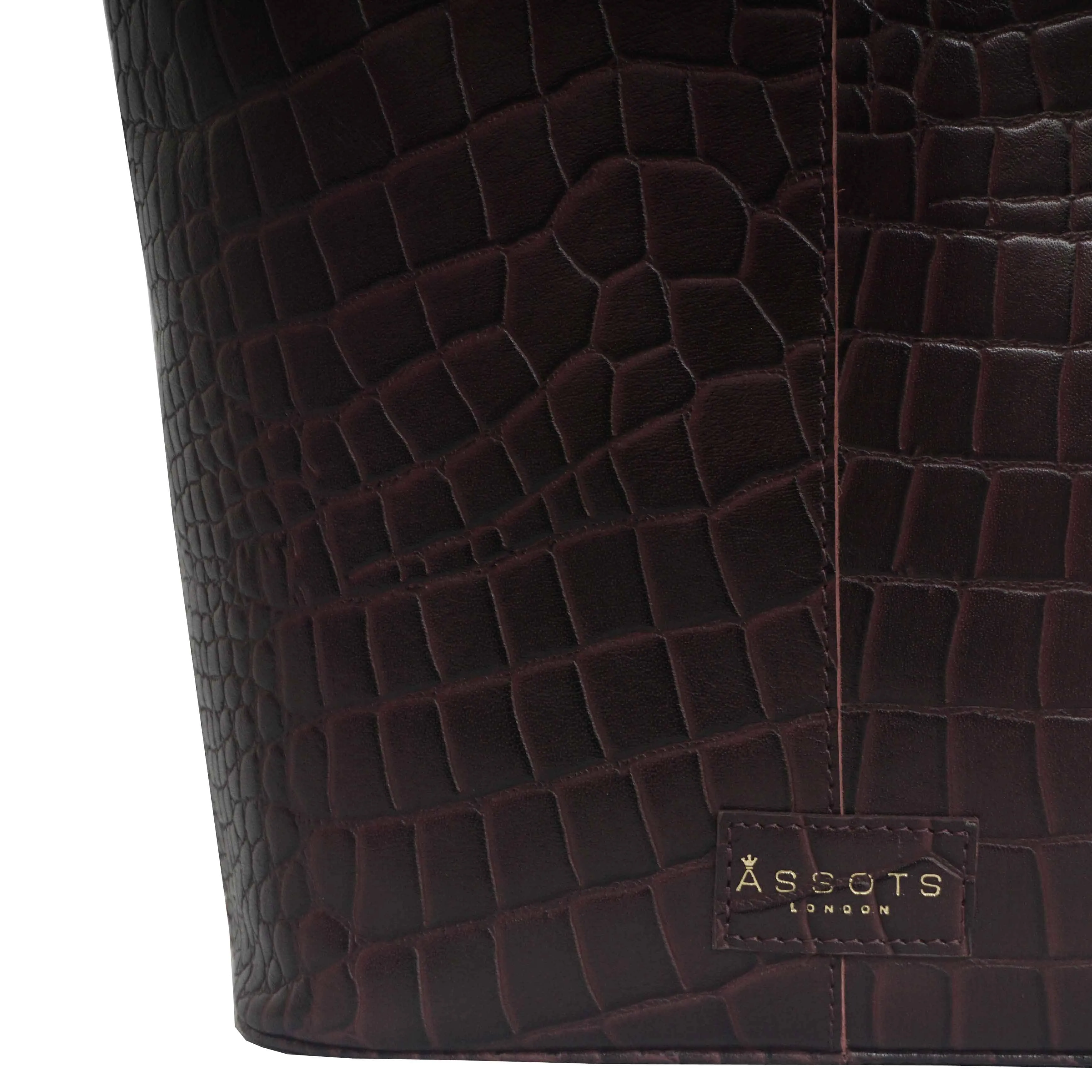 'AMELIA' Burgundy Real Croc Leather Large Capacity Bucket Bag