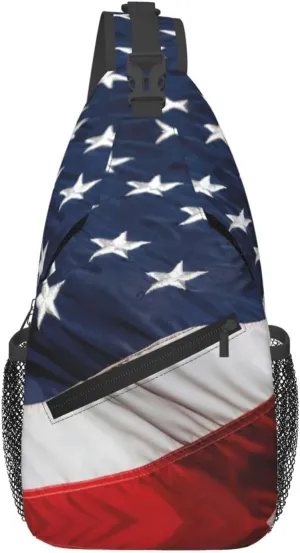 American Flag Print Crossbody Backpack Sling Bag Chest Bags Daypack For Sport Running Hiking Women Men Unisex