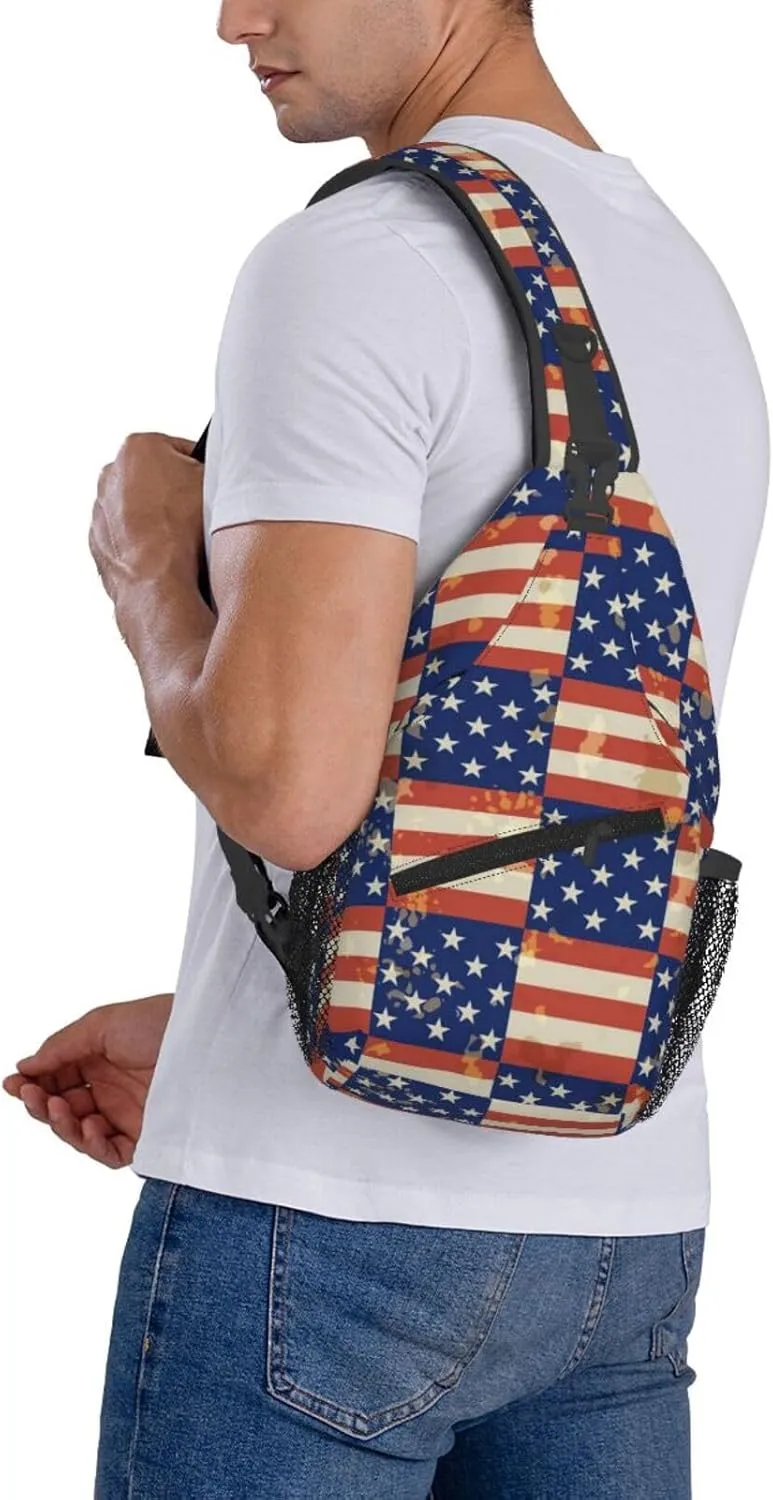 American Flag Stars Sling Bag Adjustable Chest Bags Casual Crossbody Bag Travel Shoulder Backpack