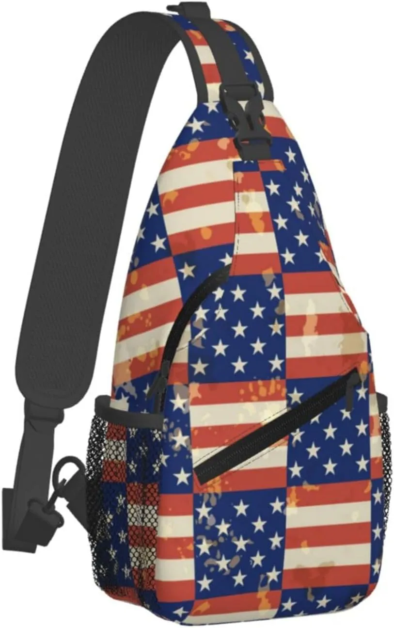 American Flag Stars Sling Bag Adjustable Chest Bags Casual Crossbody Bag Travel Shoulder Backpack