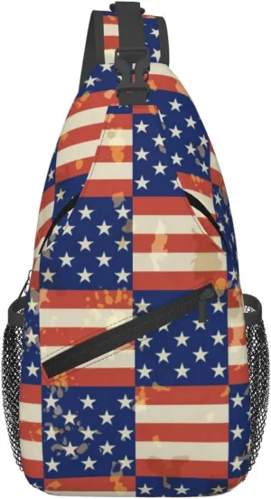 American Flag Stars Sling Bag Adjustable Chest Bags Casual Crossbody Bag Travel Shoulder Backpack