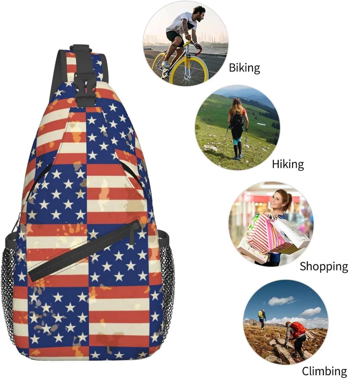 American Flag Stars Sling Bag Adjustable Chest Bags Casual Crossbody Bag Travel Shoulder Backpack