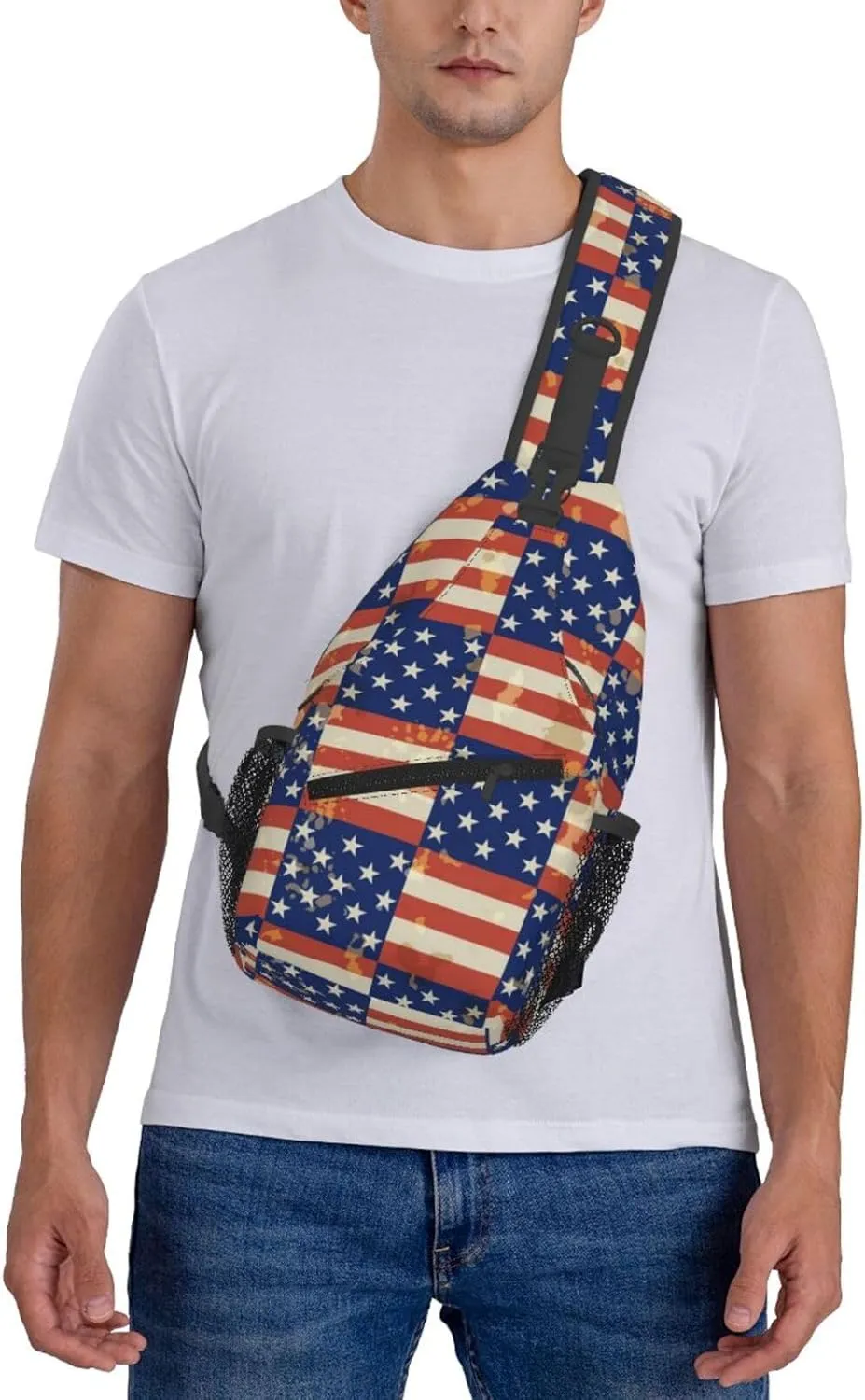 American Flag Stars Sling Bag Adjustable Chest Bags Casual Crossbody Bag Travel Shoulder Backpack