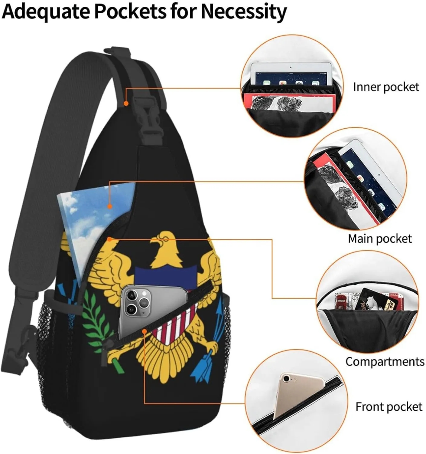 American Flag Stars Sling Bag Adjustable Chest Bags Casual Crossbody Bag Travel Shoulder Backpack