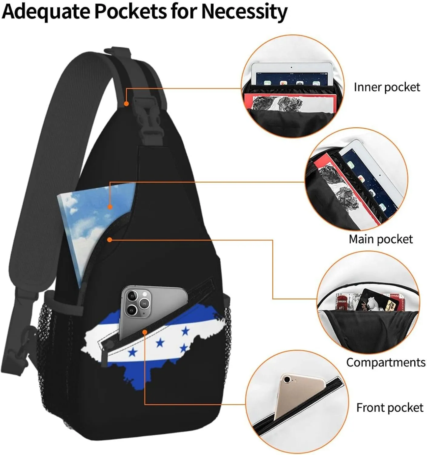 American Flag Stars Sling Bag Adjustable Chest Bags Casual Crossbody Bag Travel Shoulder Backpack