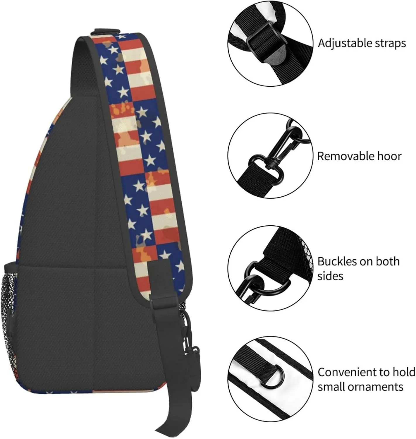 American Flag Stars Sling Bag Adjustable Chest Bags Casual Crossbody Bag Travel Shoulder Backpack