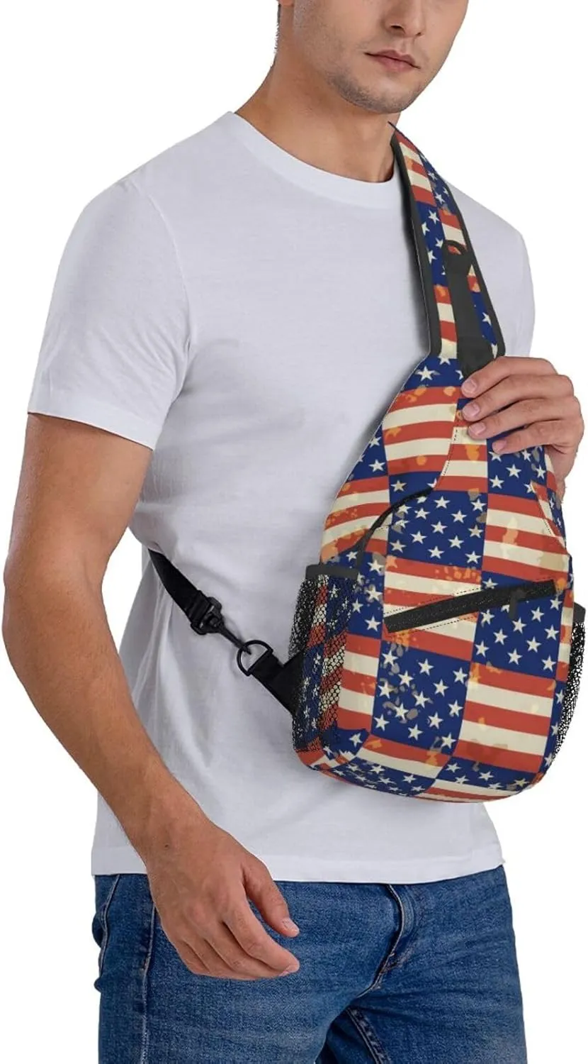 American Flag Stars Sling Bag Adjustable Chest Bags Casual Crossbody Bag Travel Shoulder Backpack