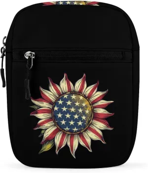 American Flag Sunflower Sling Backpack Crossbody Waist Pack Chest Bag Fanny Pack Chest Daypack for Travel Sports Hiking