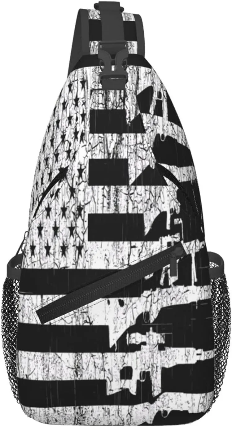 American Patriotic Flag Crossbody Sling Bag Chest Bags Casual Shoulder Backpack Sport Fanny Pack Gym Diagonally Daypack with Adjustable Strap for Running