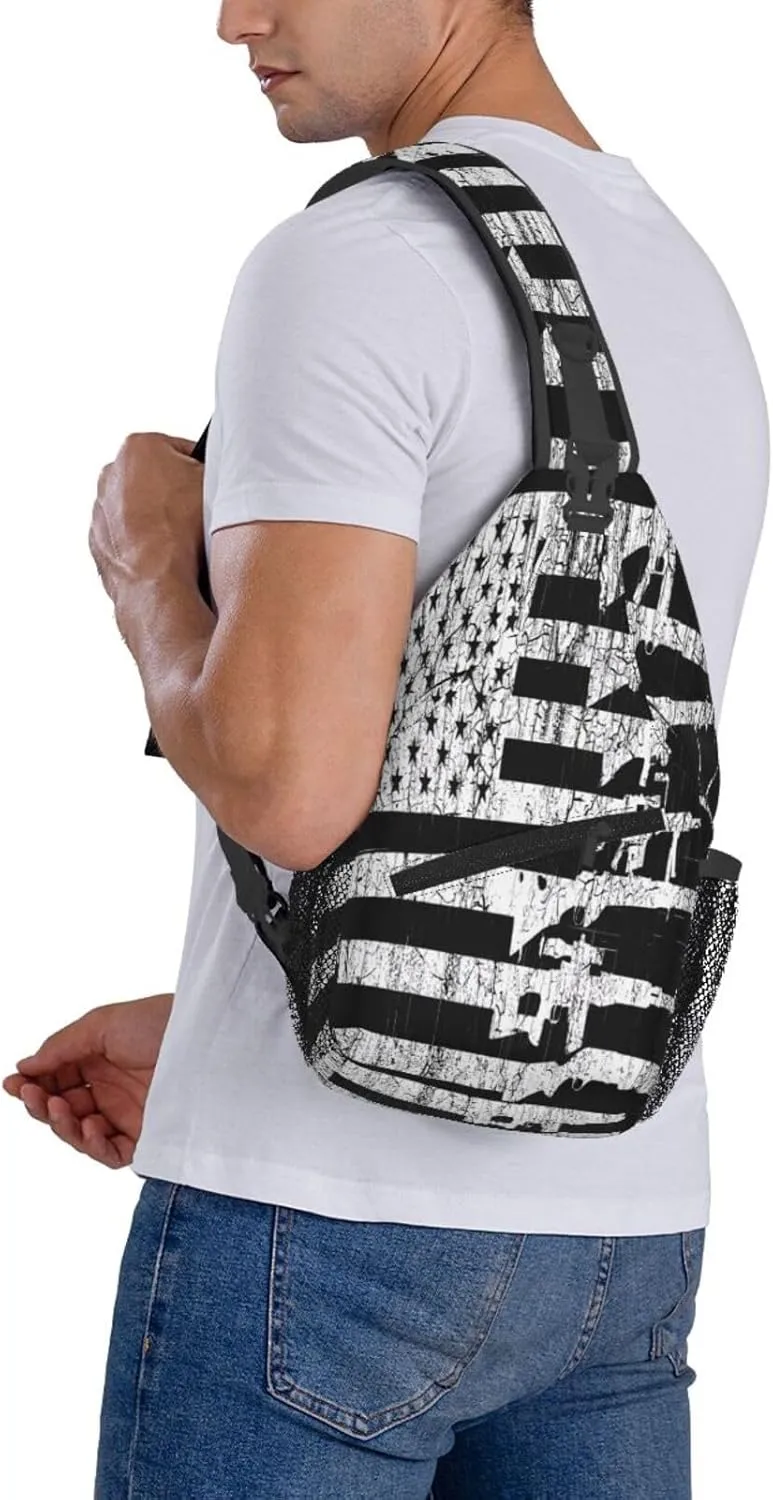 American Patriotic Flag Crossbody Sling Bag Chest Bags Casual Shoulder Backpack Sport Fanny Pack Gym Diagonally Daypack with Adjustable Strap for Running