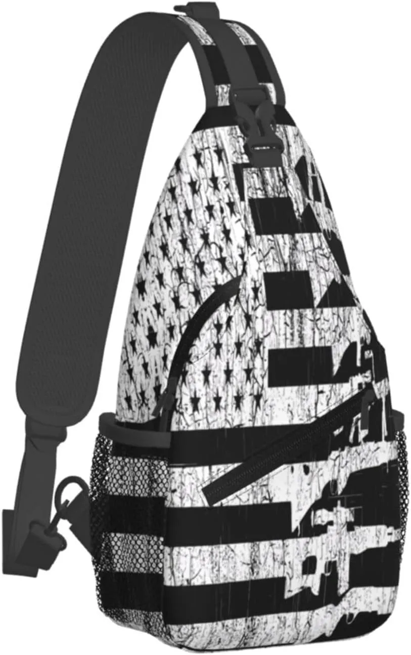 American Patriotic Flag Crossbody Sling Bag Chest Bags Casual Shoulder Backpack Sport Fanny Pack Gym Diagonally Daypack with Adjustable Strap for Running