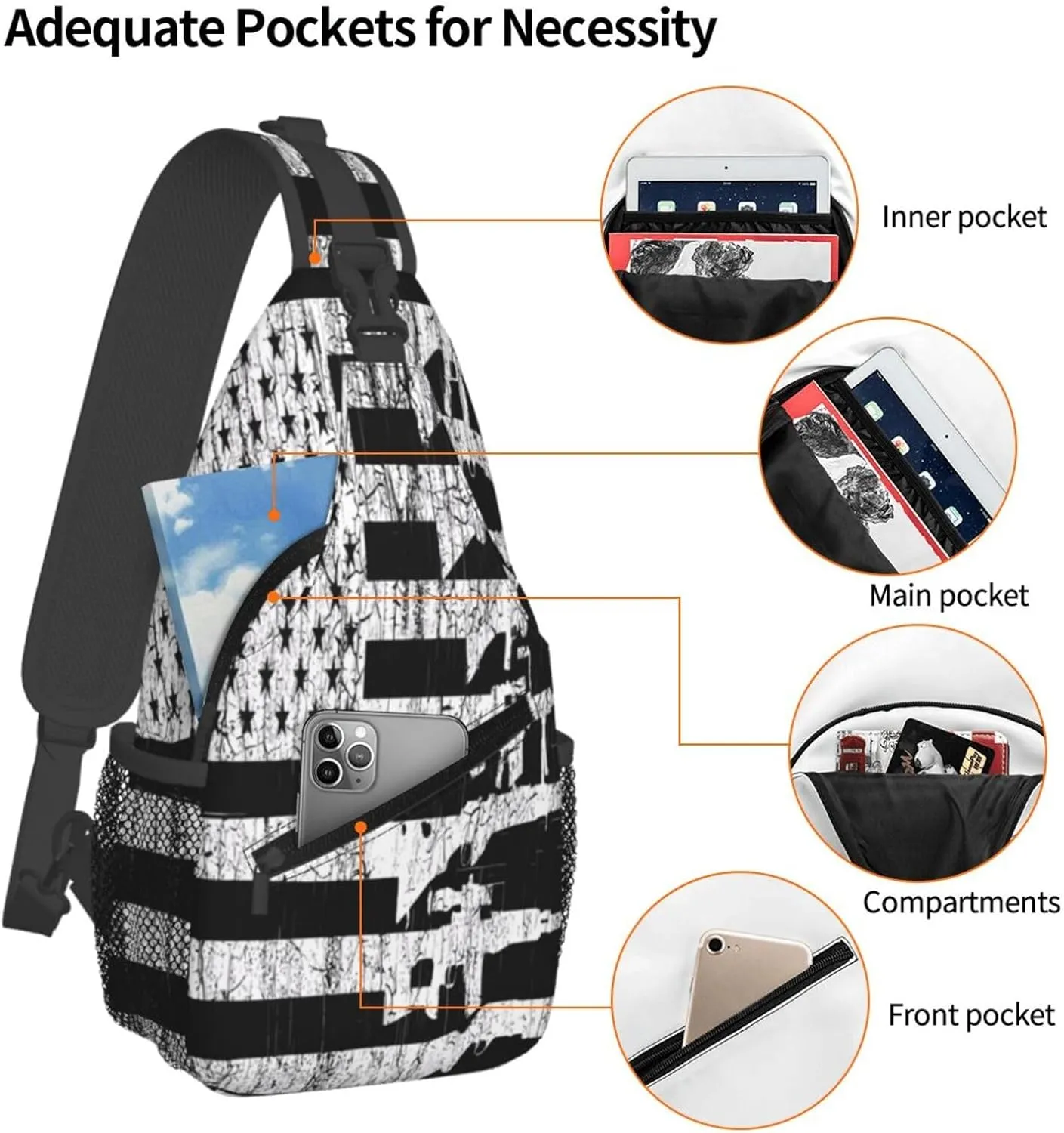 American Patriotic Flag Crossbody Sling Bag Chest Bags Casual Shoulder Backpack Sport Fanny Pack Gym Diagonally Daypack with Adjustable Strap for Running