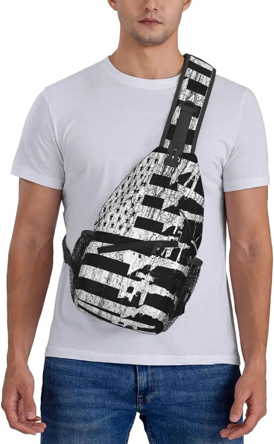 American Patriotic Flag Crossbody Sling Bag Chest Bags Casual Shoulder Backpack Sport Fanny Pack Gym Diagonally Daypack with Adjustable Strap for Running