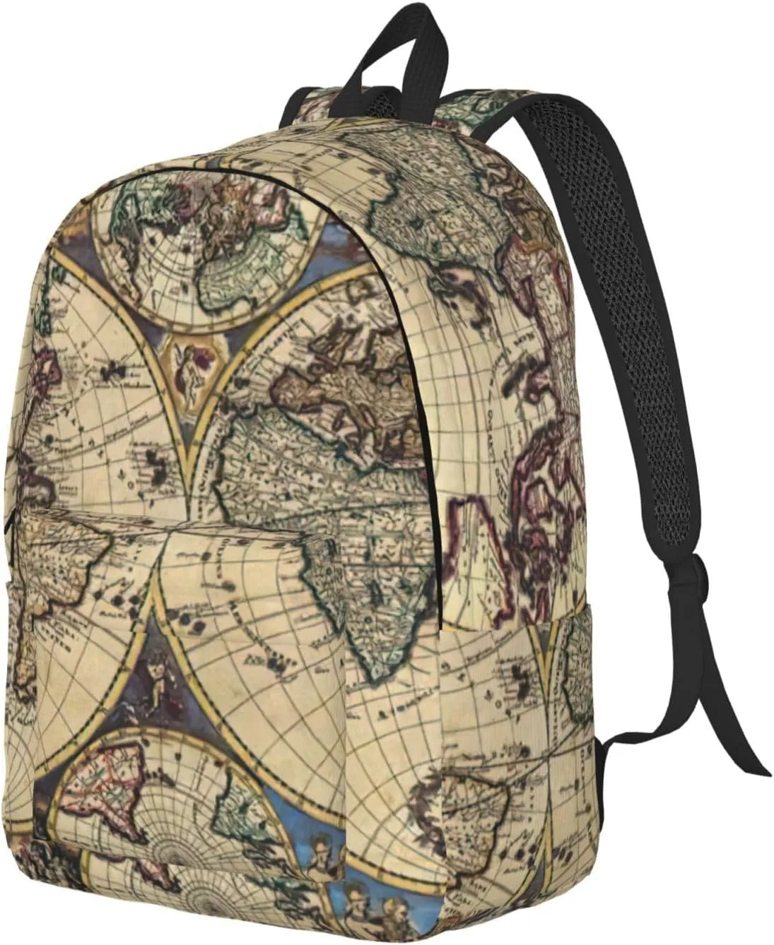 Ancient Map World Globe Print Canvas Backpack Women,Mens Travel Casual Daypack Bookbag For Laptop Work Travel Hiking