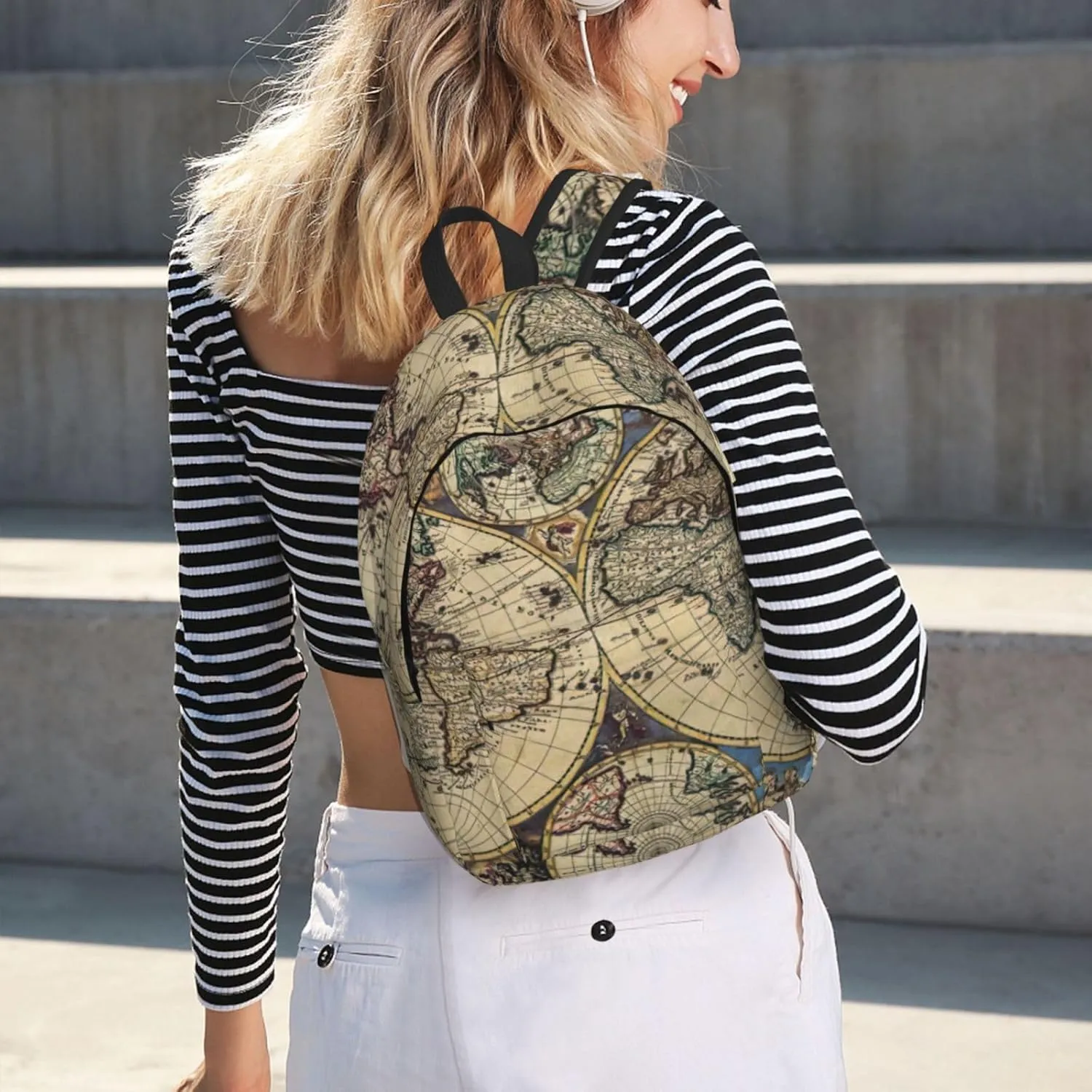 Ancient Map World Globe Print Canvas Backpack Women,Mens Travel Casual Daypack Bookbag For Laptop Work Travel Hiking