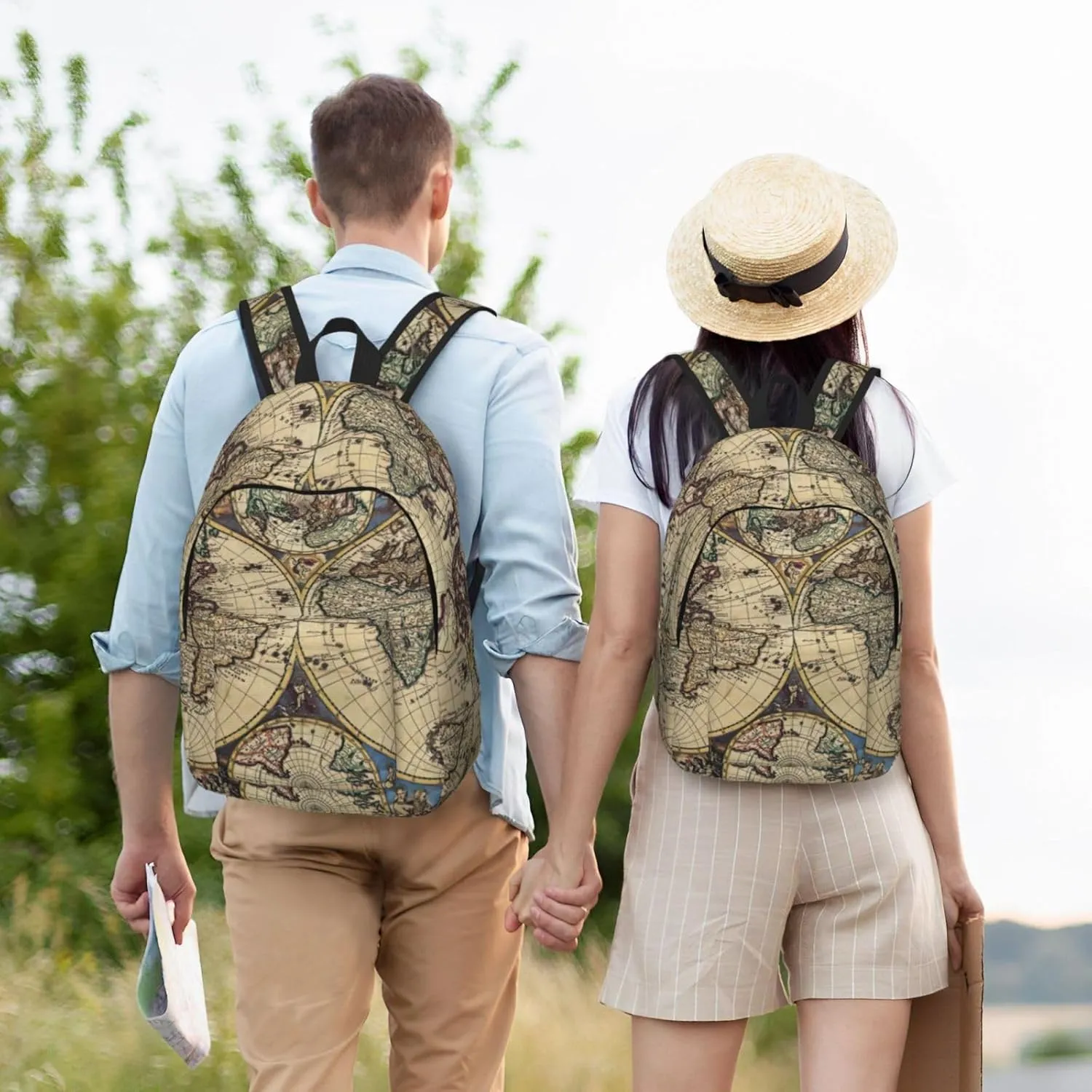 Ancient Map World Globe Print Canvas Backpack Women,Mens Travel Casual Daypack Bookbag For Laptop Work Travel Hiking