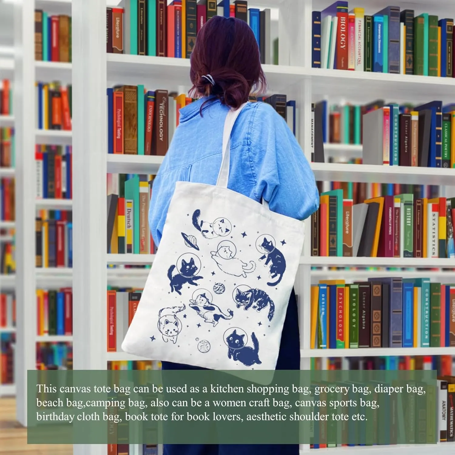 Andeiltech Canvas Aesthetic Tote Bag for Women with Inner Pocket Totes Shoulder Book Bag Shopping Reusable Grocery Bags