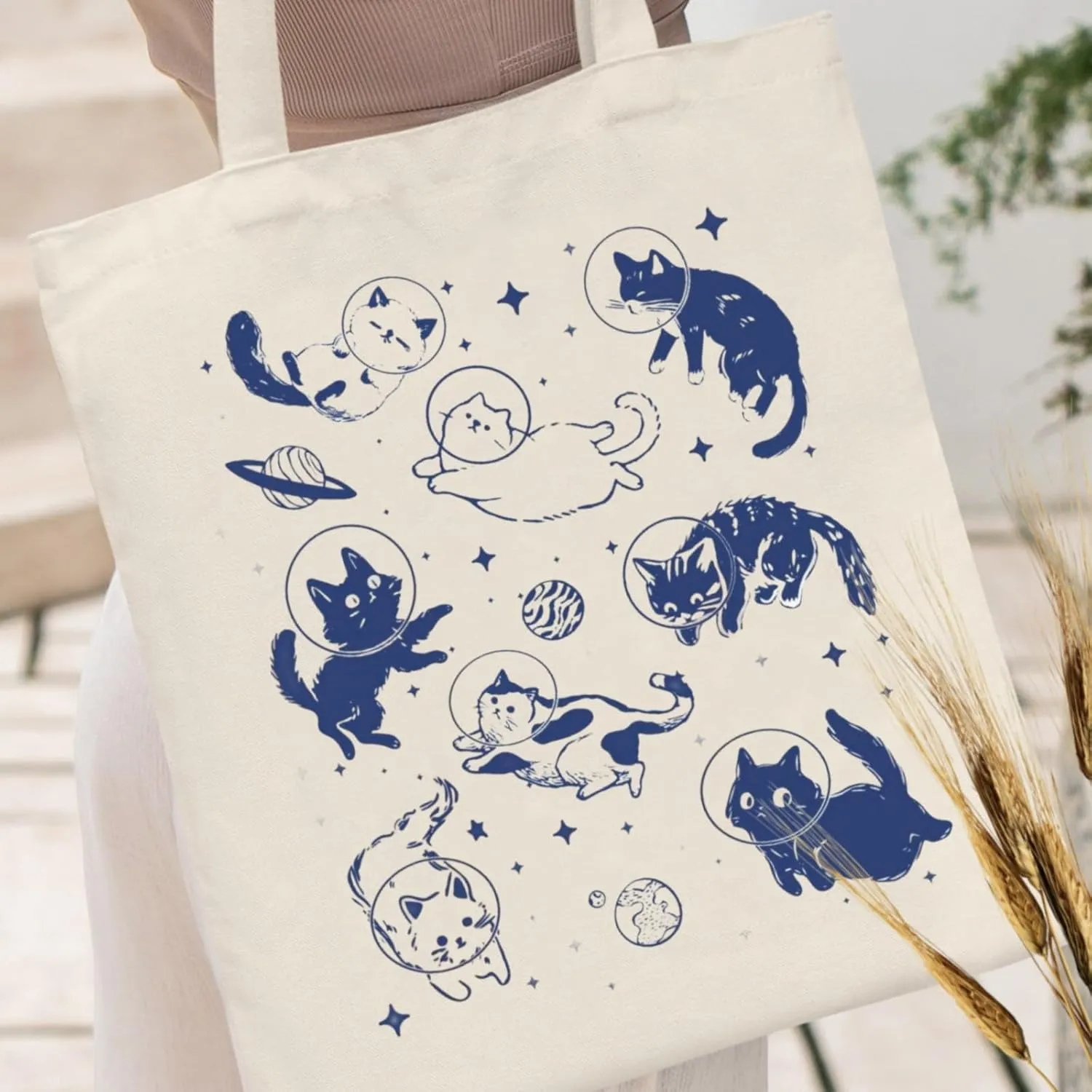 Andeiltech Canvas Aesthetic Tote Bag for Women with Inner Pocket Totes Shoulder Book Bag Shopping Reusable Grocery Bags