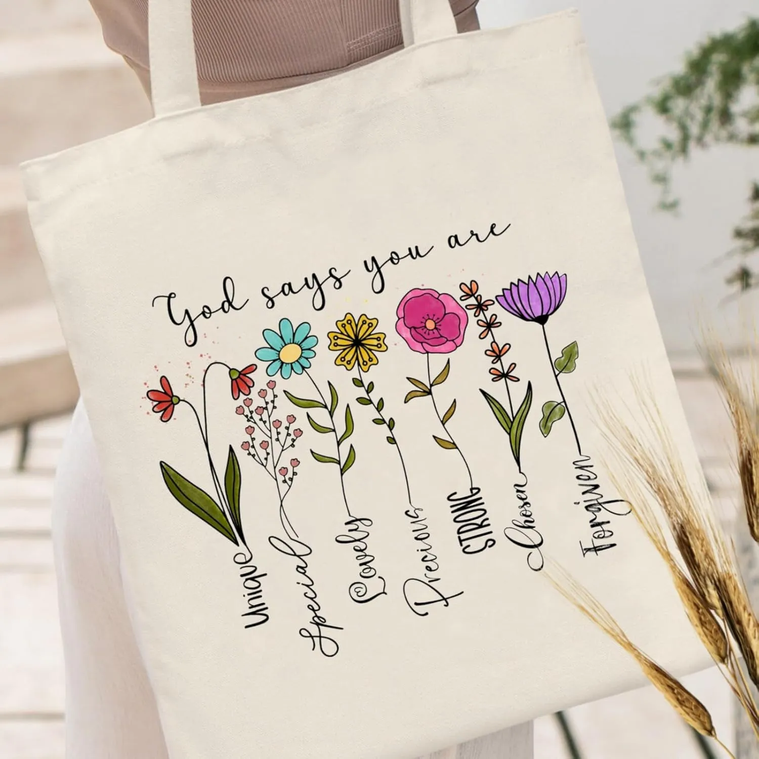 Andeiltech Canvas Christian Tote Bags Bible Canvas Bag Faith-Inspired Graphic Book Tote for Church Christian Birthday Gifts