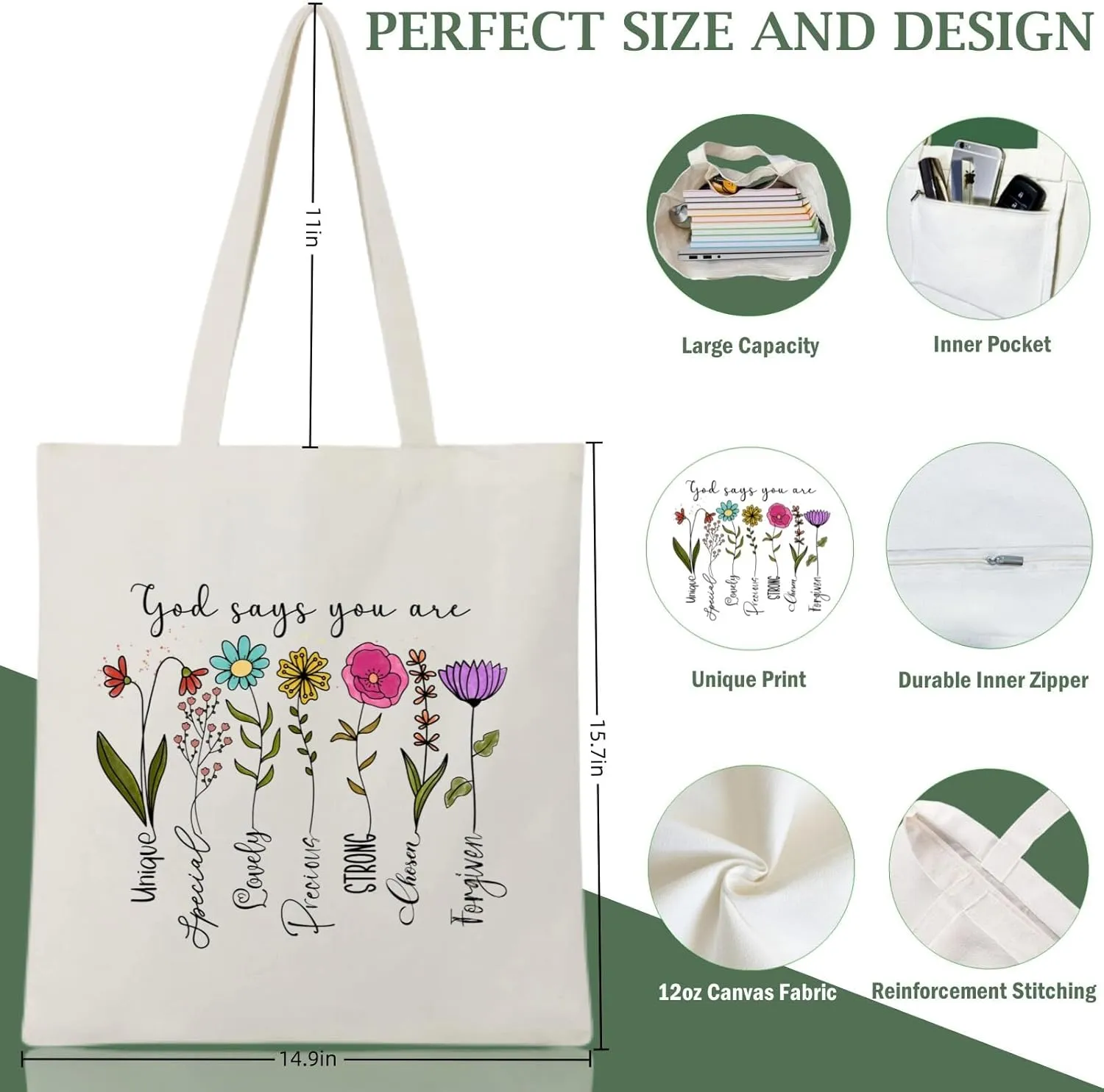 Andeiltech Canvas Christian Tote Bags Bible Canvas Bag Faith-Inspired Graphic Book Tote for Church Christian Birthday Gifts