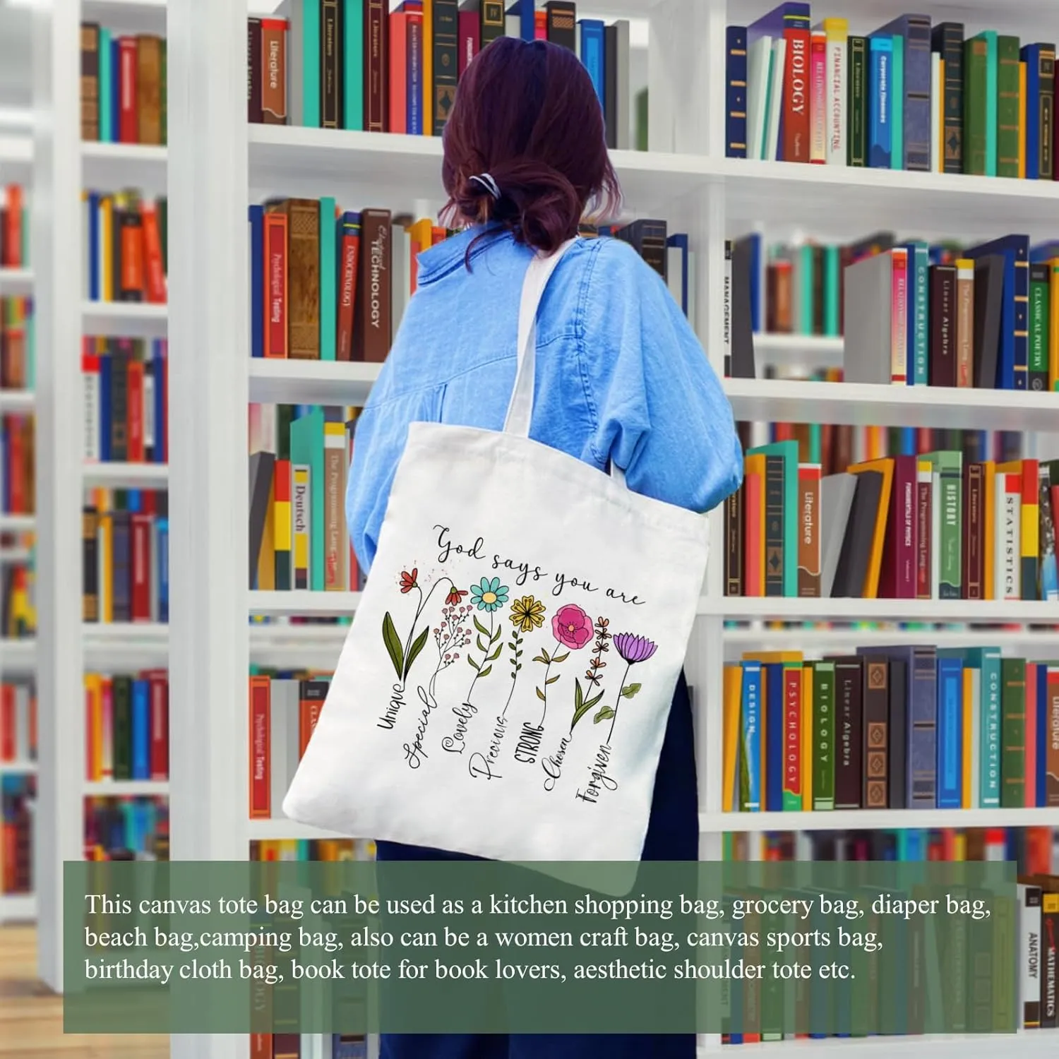 Andeiltech Canvas Christian Tote Bags Bible Canvas Bag Faith-Inspired Graphic Book Tote for Church Christian Birthday Gifts