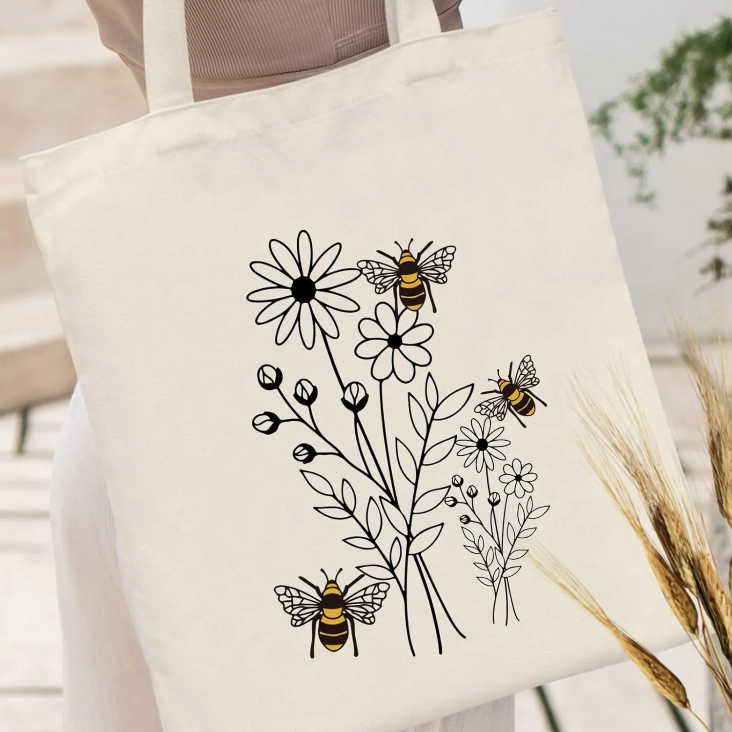 Andeiltech Canvas Tote Bag for Women Aesthetic Cute Cat Shopping Grocery Reusable Bags with Inner Zipper Women Gift