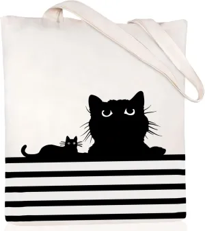 Andeiltech Canvas Tote Bag for Women Aesthetic Cute Cat Shopping Grocery Reusable Bags with Inner Zipper Women Gift