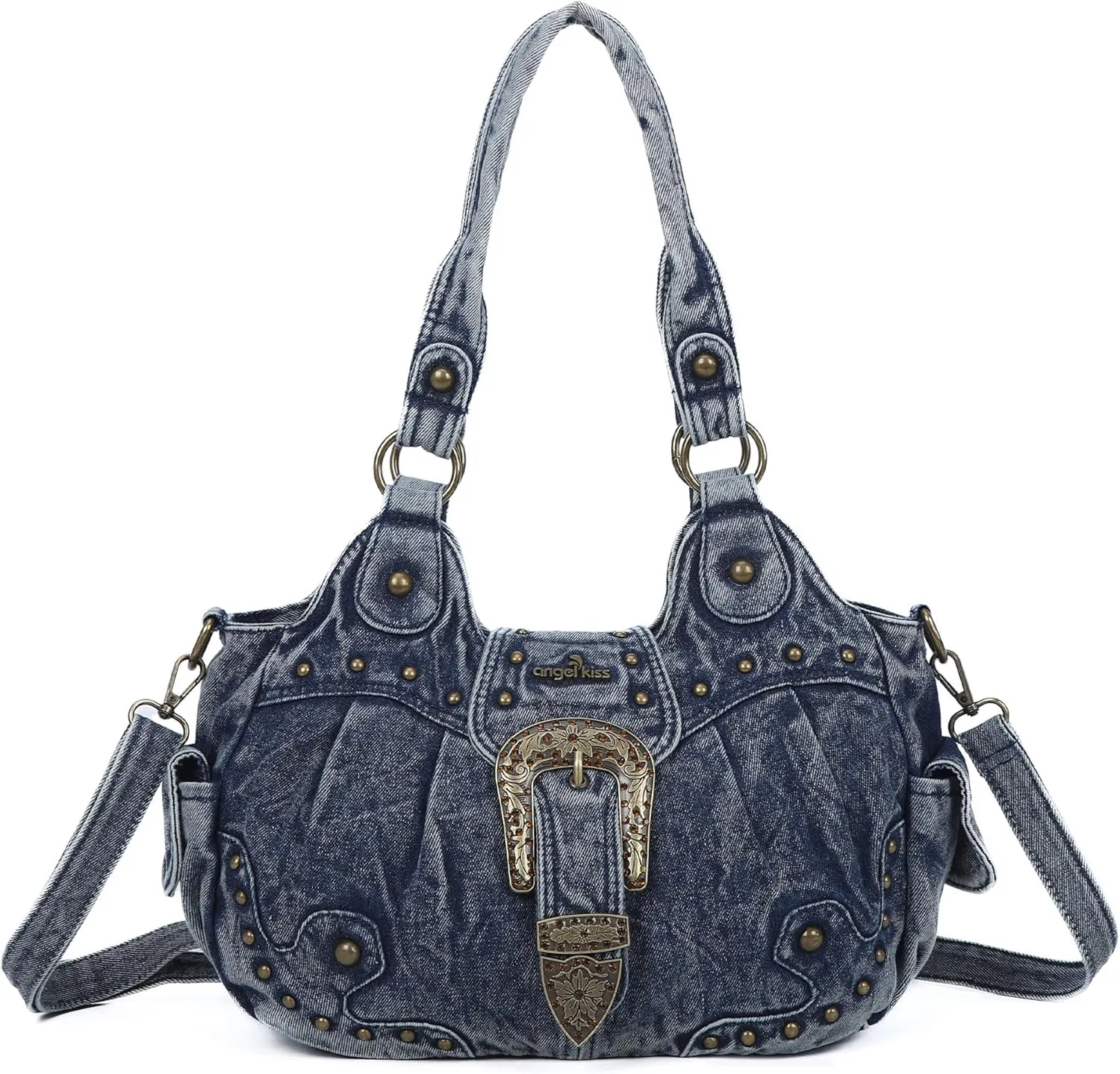 Angel Kiss Hobo Bags for Women Vegan Leather Purses and Handbags Ladies Chic Shoulder Bags Crossbody Purses with Metal Studs