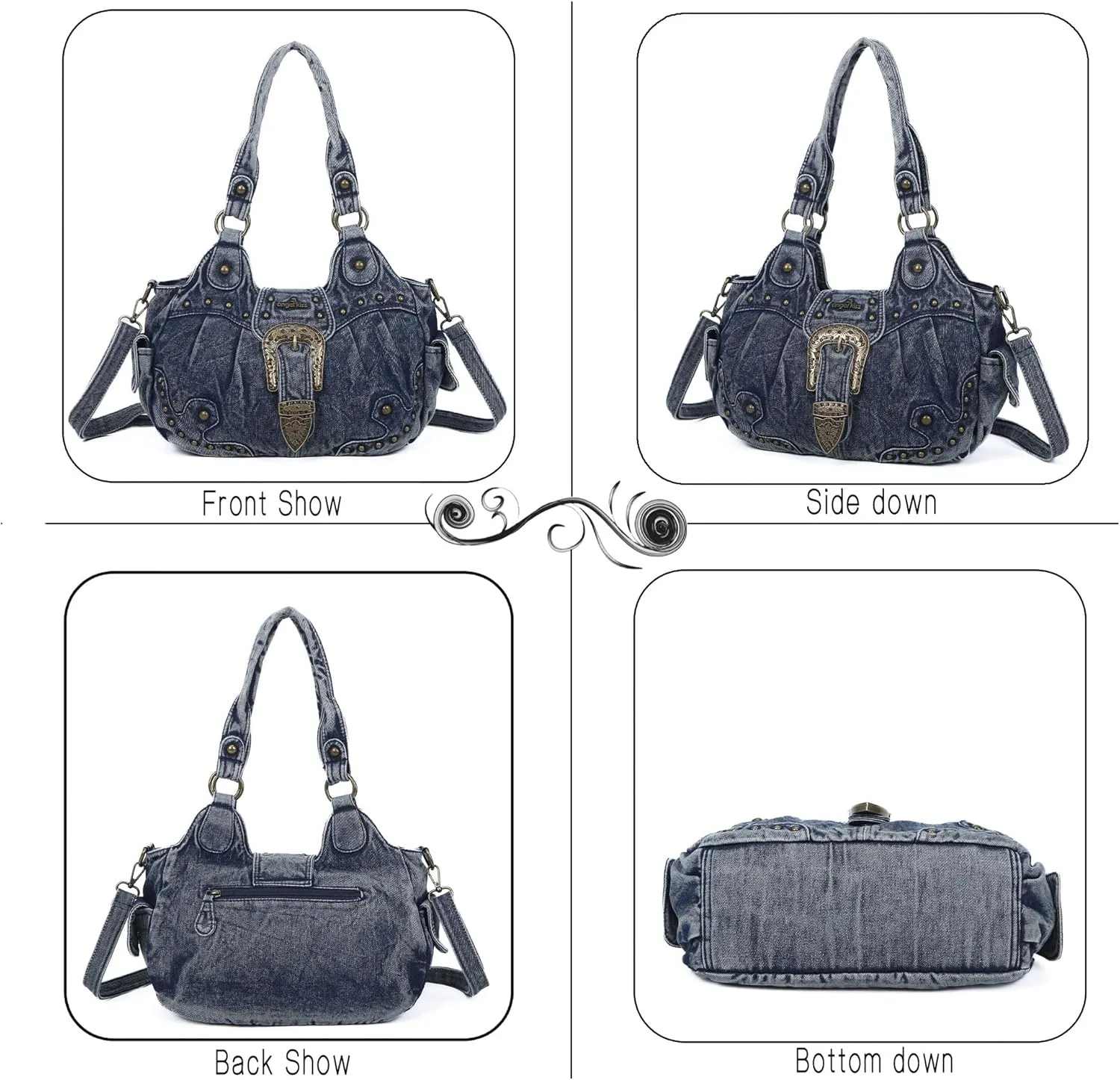 Angel Kiss Hobo Bags for Women Vegan Leather Purses and Handbags Ladies Chic Shoulder Bags Crossbody Purses with Metal Studs