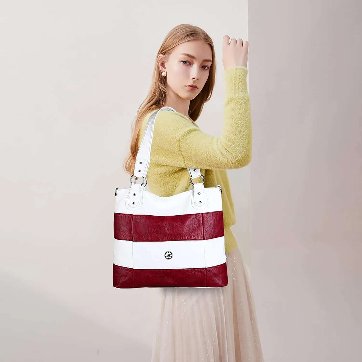 Angel Kiss Hobo Shoulder Purses for Women Large Soft Washed PU Leather Stripe Crossbody Handbags