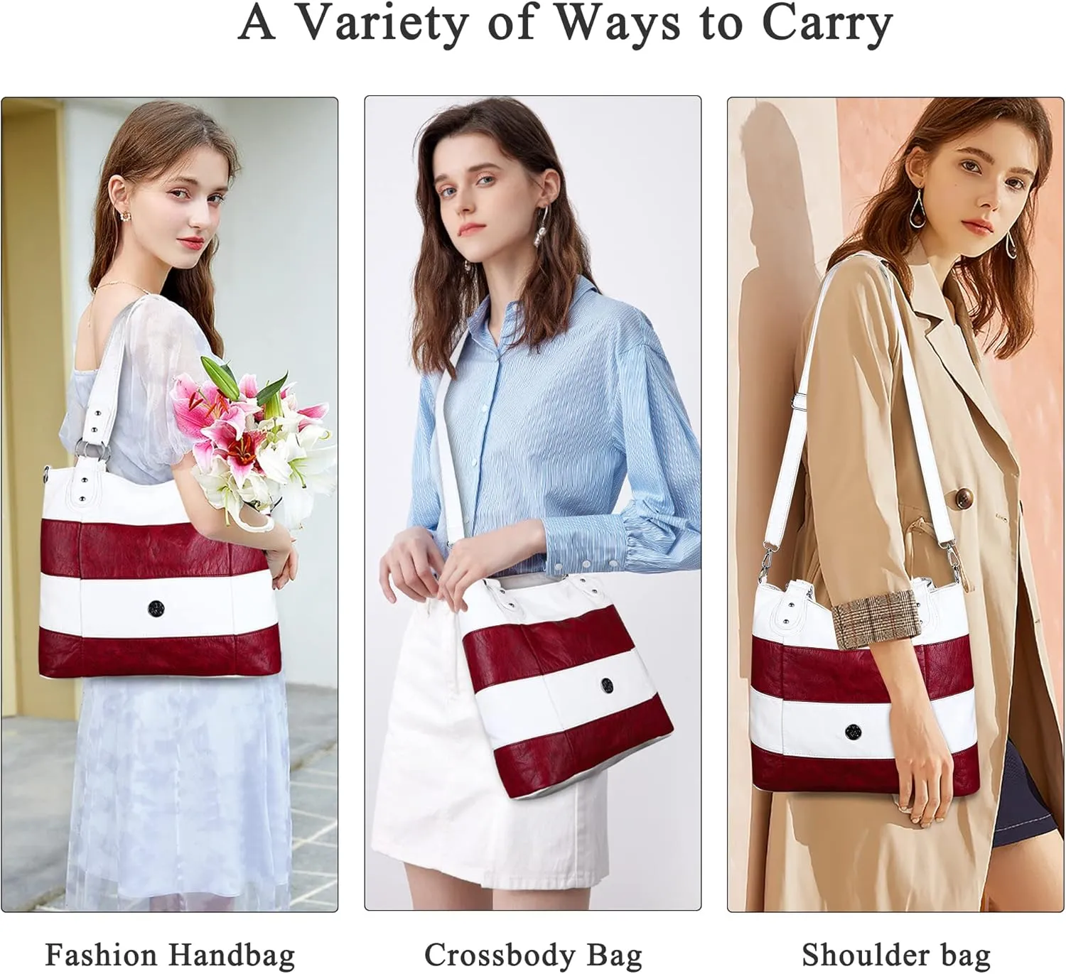 Angel Kiss Hobo Shoulder Purses for Women Large Soft Washed PU Leather Stripe Crossbody Handbags