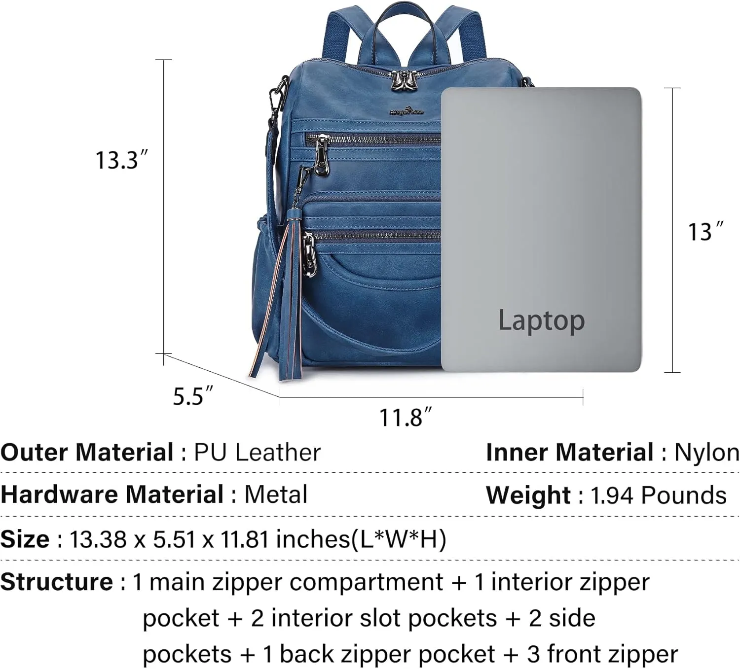 Angel Kiss Women's Backpacks & Purse - PU Leather Zipper Casual Backpacks & Shoulder Bags