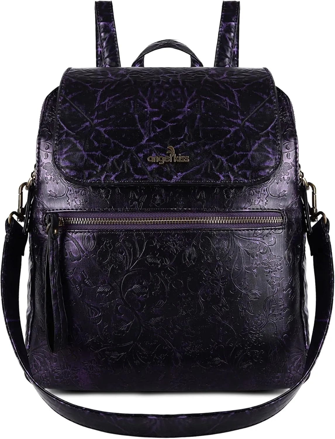 Angel Kiss Women's Leather Waterproof Daypack Travel Backpack Shoulder Bags Daypack Convertible Multifunctional Backpacks Handbag