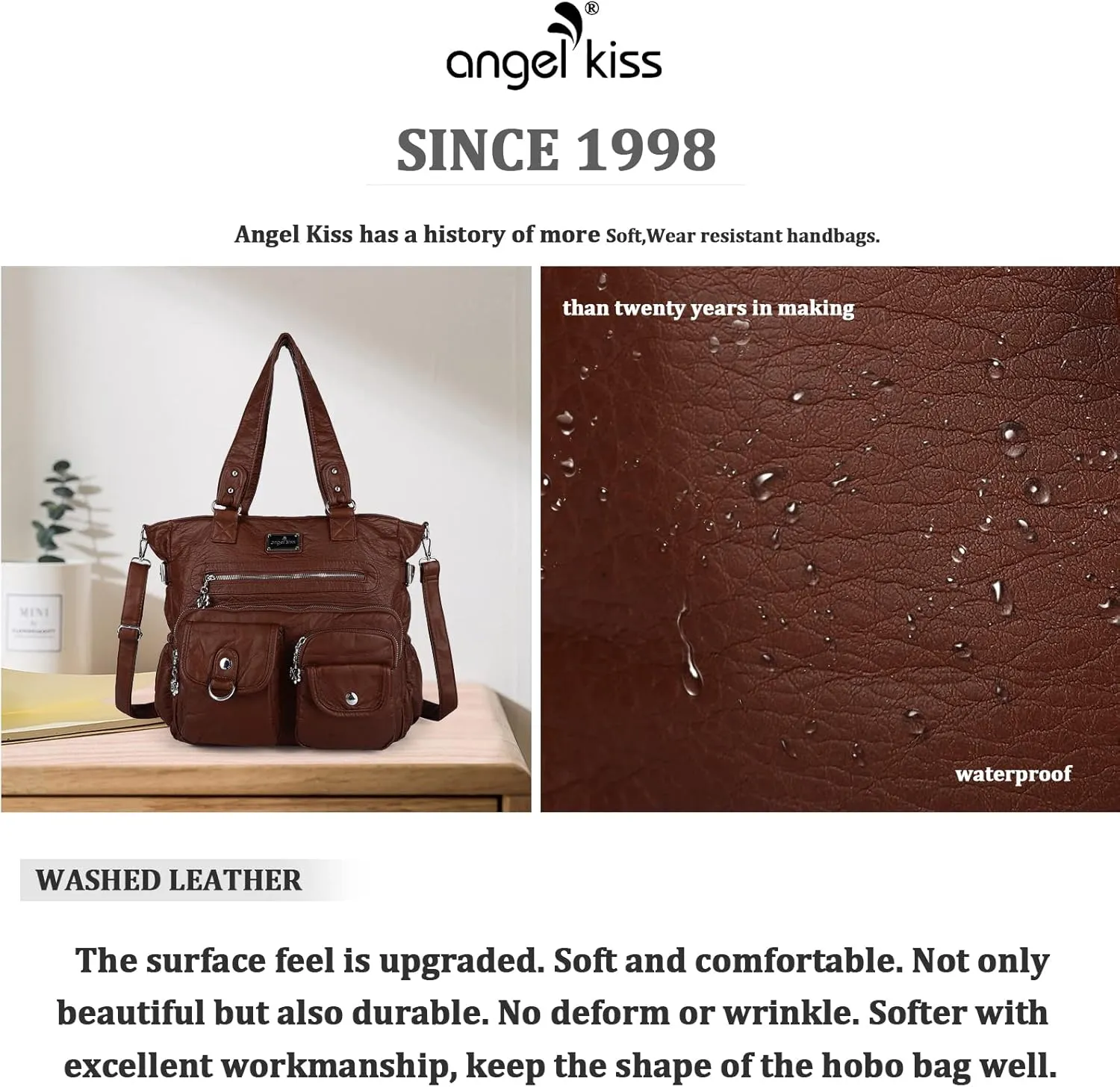 Angelkiss Purses and Handbag for Women Soft Leather Hobo Bags Satchel Shoulder Bags Ladies Tote Crossbody Bag