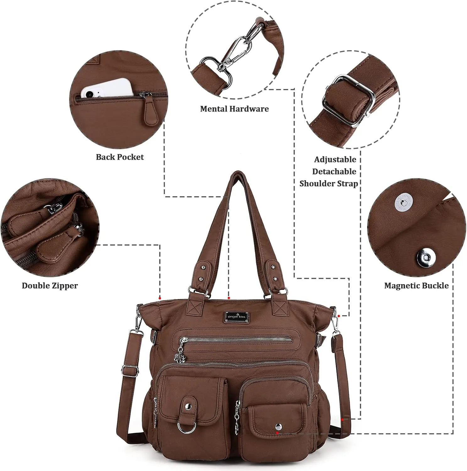 Angelkiss Purses and Handbag for Women Soft Leather Hobo Bags Satchel Shoulder Bags Ladies Tote Crossbody Bag