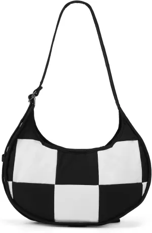 ANKICK Checkered Crossbody Crescent Bag Medium Shoulder Hobo Cloud Bag Structured Casual Travel with Checkerboard Quilting