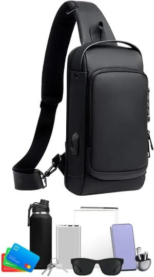 Anti-Theft Unisex Crossbody Sling Bag, Sport Waterproof Crossbody Chest Bags for Daily use,with USB Charging Port