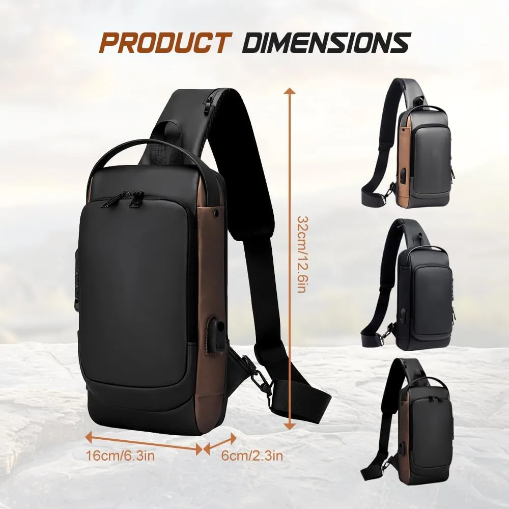 Anti-Theft Unisex Crossbody Sling Bag, Sport Waterproof Crossbody Chest Bags for Daily use,with USB Charging Port