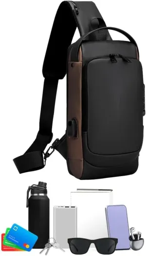 Anti-Theft Unisex Crossbody Sling Bag, Sport Waterproof Crossbody Chest Bags for Daily use,with USB Charging Port