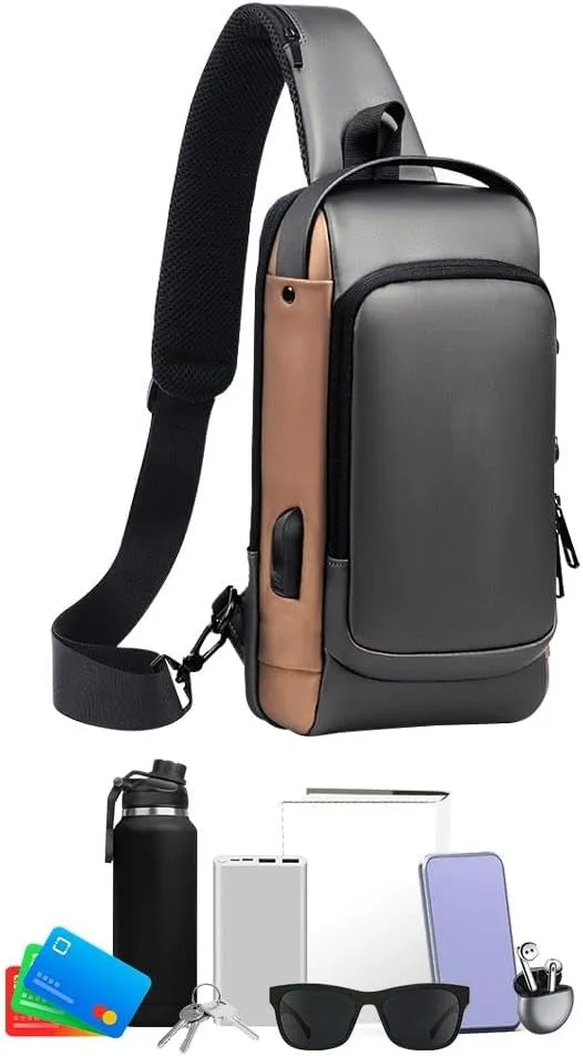 Anti-Theft Unisex Crossbody Sling Bag, Sport Waterproof Crossbody Chest Bags for Daily use,with USB Charging Port