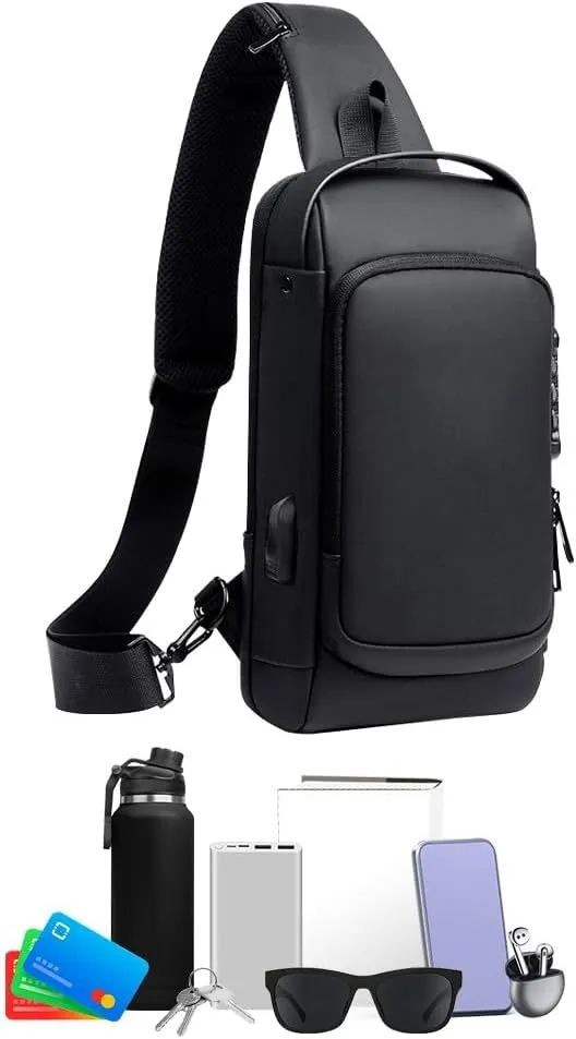 Anti-Theft Unisex Crossbody Sling Bag, Sport Waterproof Crossbody Chest Bags for Daily use,with USB Charging Port