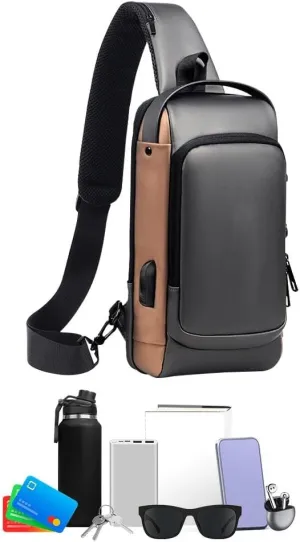 Anti-Theft Unisex Crossbody Sling Bag, Sport Waterproof Crossbody Chest Bags for Daily use,with USB Charging Port