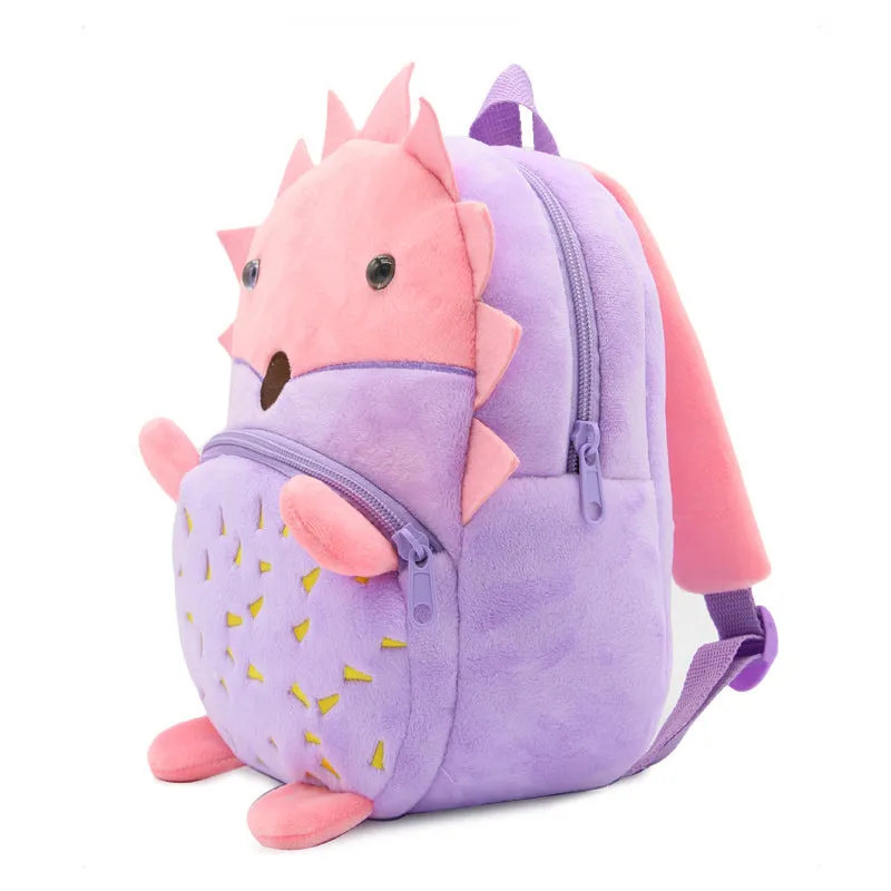 Anykidz 3D Purple Hedgehog School Backpack Cute Animal With Cartoon Designs Children Toddler Plush Bag For Baby Girls and Boys