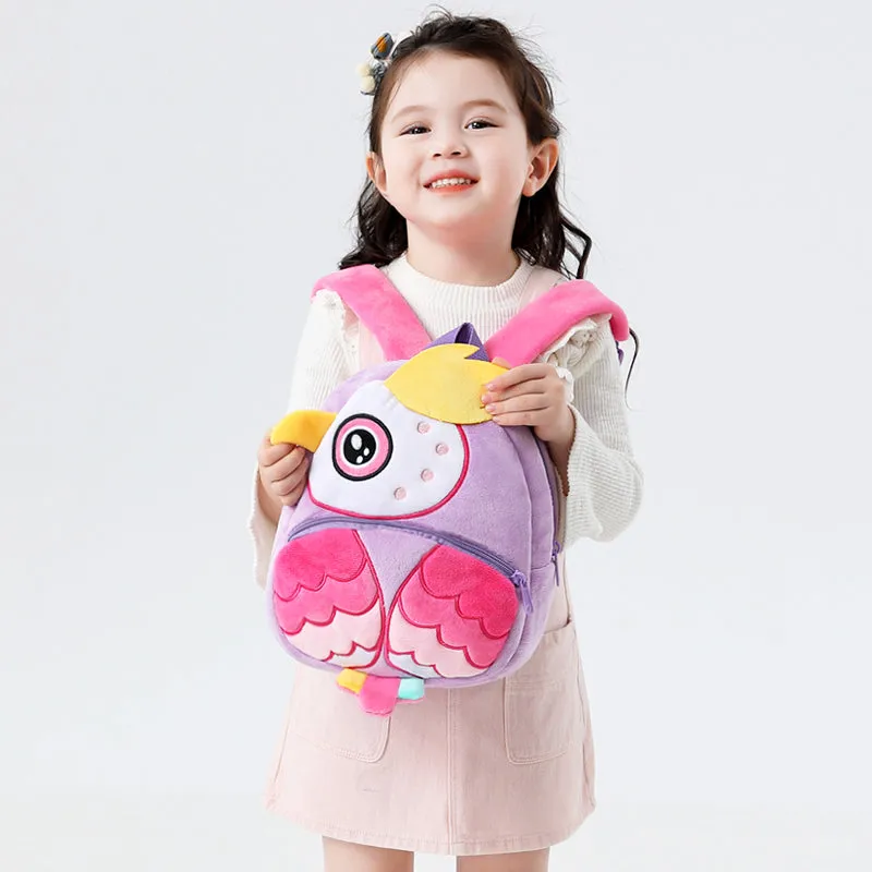 Anykidz 3D Purple Owl Backpack Cute Animal With Cartoon Designs Children Toddler Plush Bag