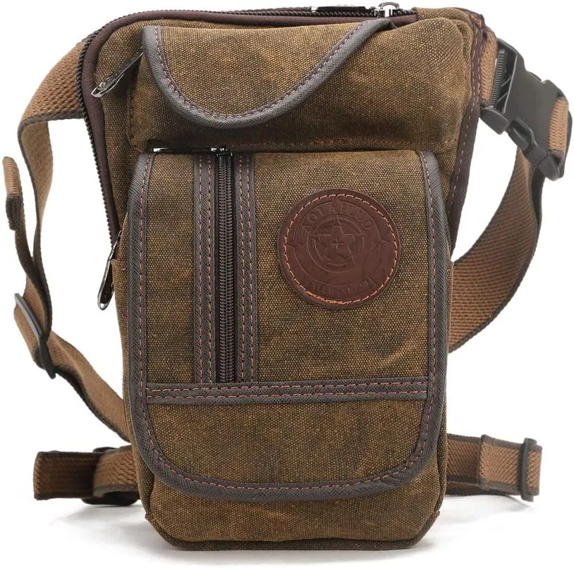 AOLAILUD Tactical Thigh Drop Leg Bag for Men Fanny Pack Military Motorcycle Rider Multi-Pocket Waist Bags Mens Travel Hiking Climbing Cycling Outdoors (Brown)