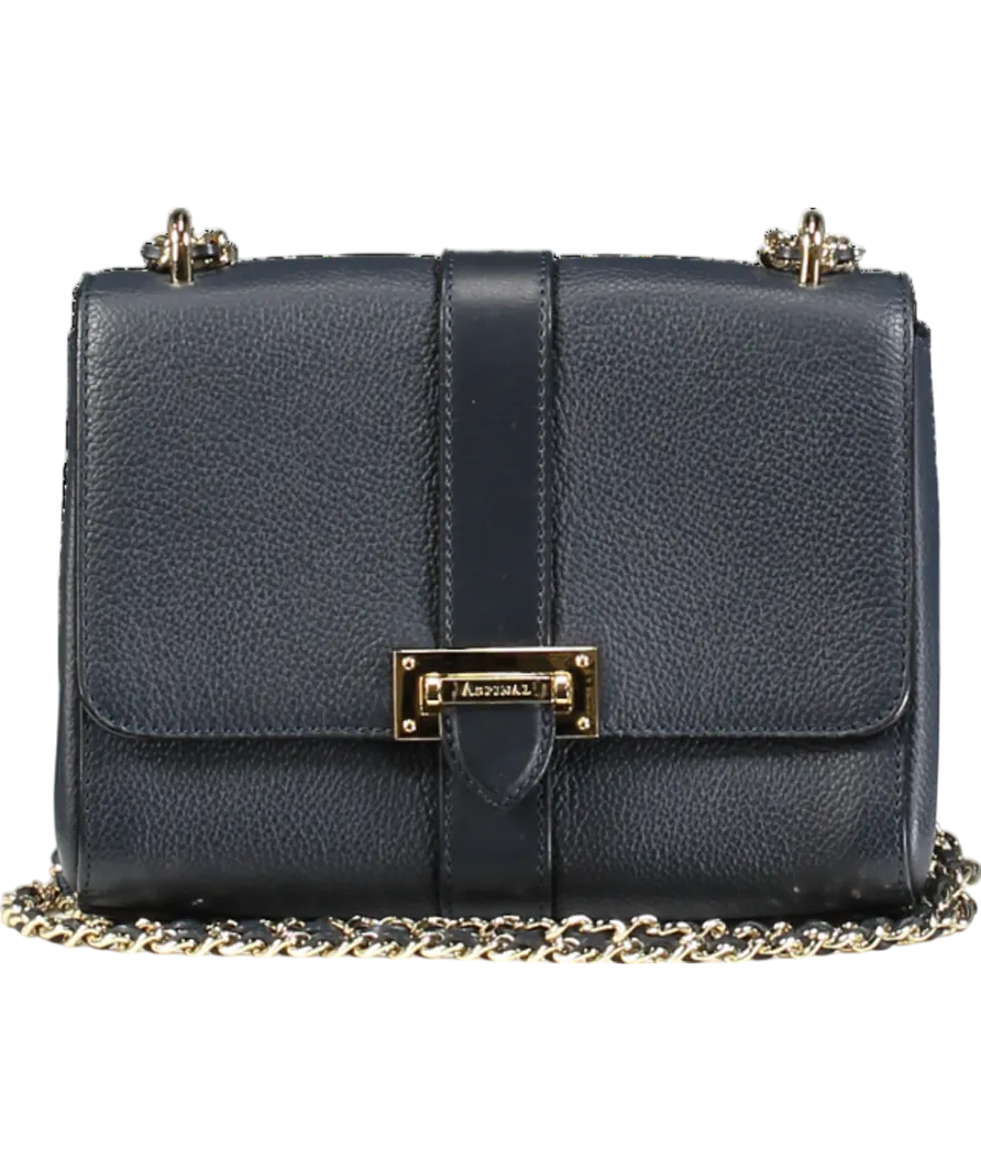Aspinal Of London Navy Blue Pebbled Leather medium Lottie Bag