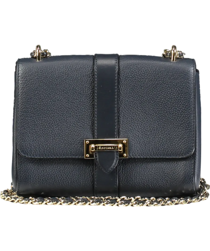 Aspinal Of London Navy Blue Pebbled Leather medium Lottie Bag
