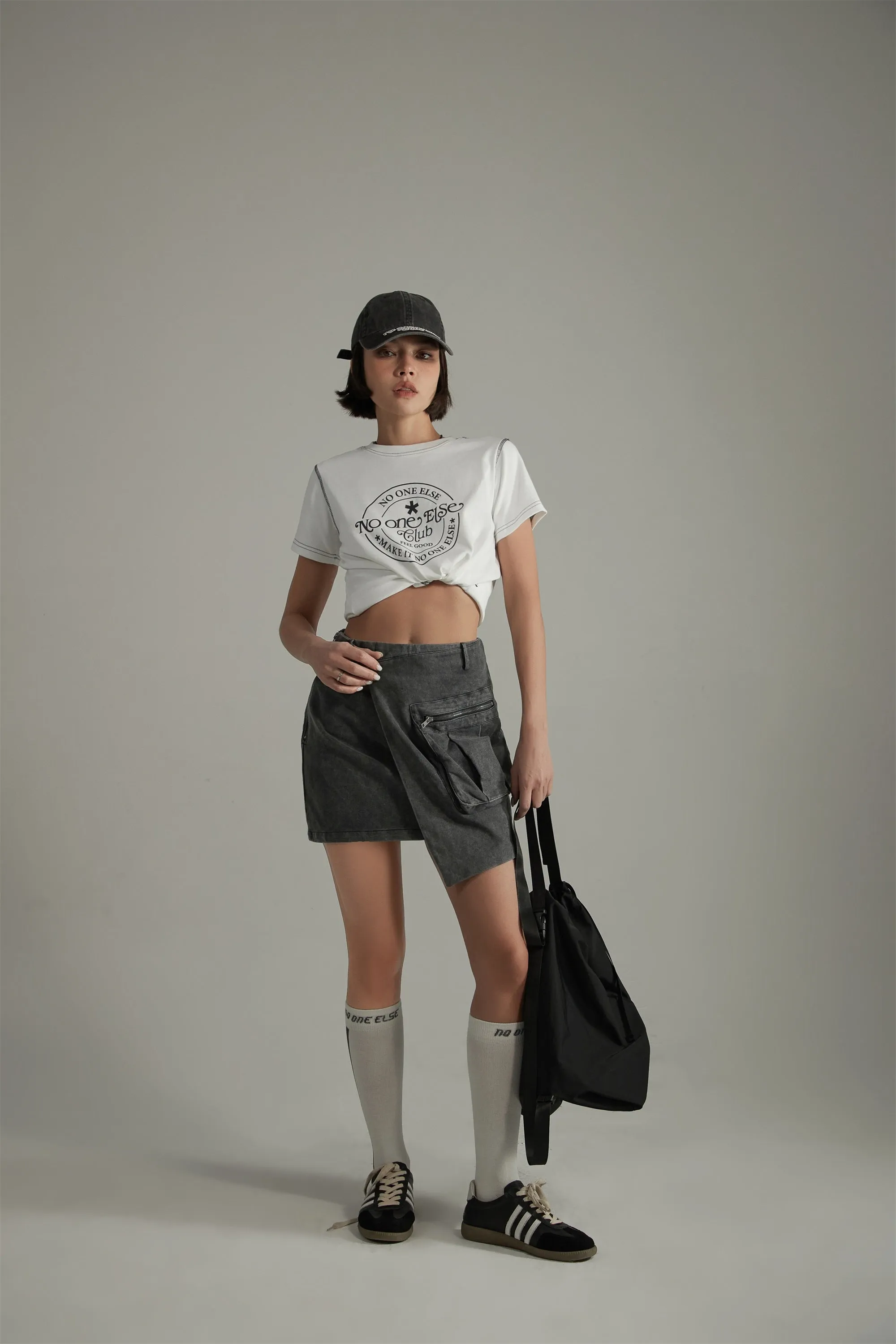 Asymmetrical Pockets Denim Mini Skirt