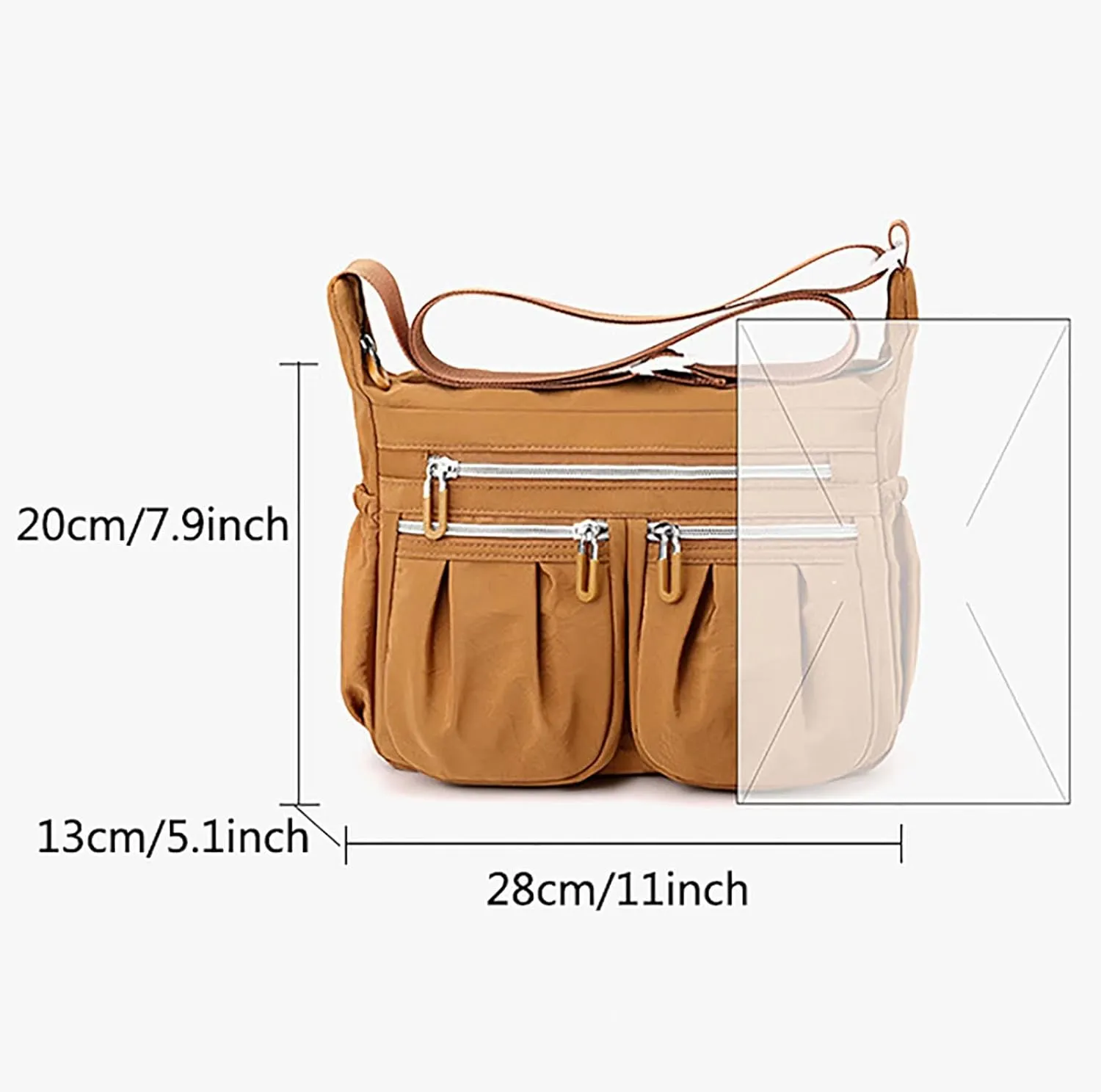 Athletic Crossbody Bags for Women Fabric Nylon Multi Pocket Crossbody Bags Carry Options for Work and Daily Use(Gold)